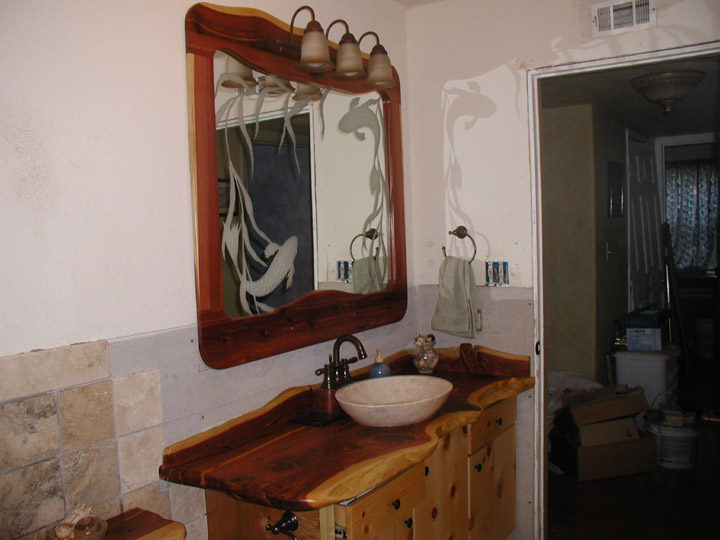 Carved Glass Koi Fish Bathroom Mirror