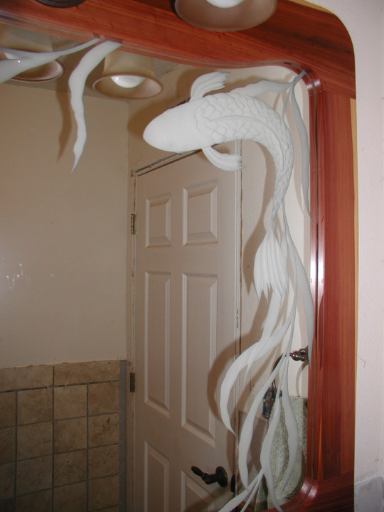 Carved Glass Koi Fish Bathroom Mirror