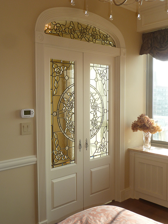 Beveled Glass Roses Doors and Transom Set